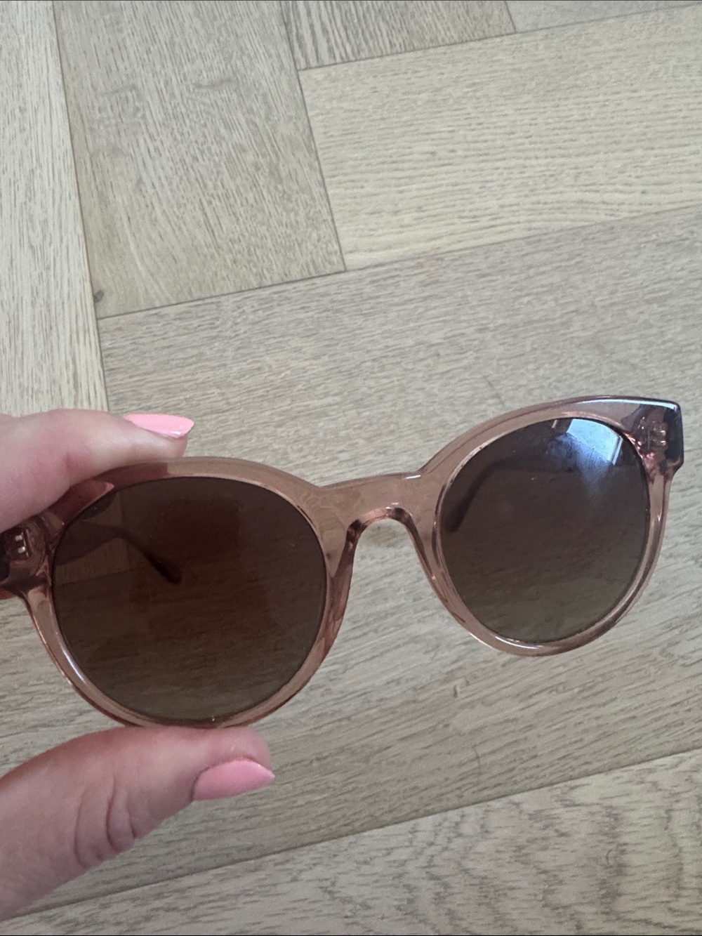 Transparent Pink Round Women's Sunglasses with Brown Lenses